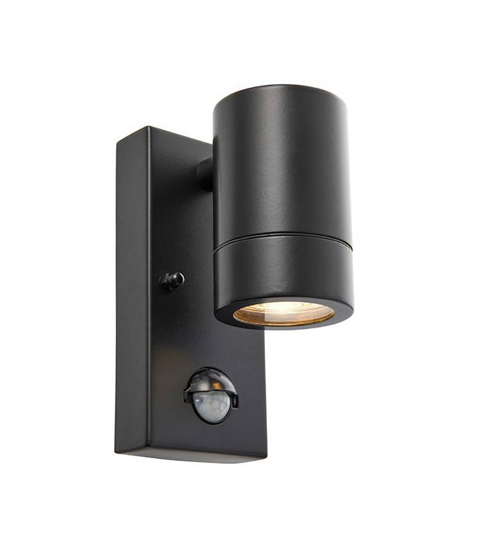 1 Light Outdoor PIR Wall Light Matt Black, Glass IP44, GU10