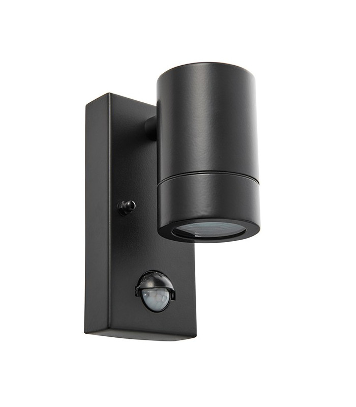 1 Light Outdoor PIR Wall Light Matt Black, Glass IP44, GU10
