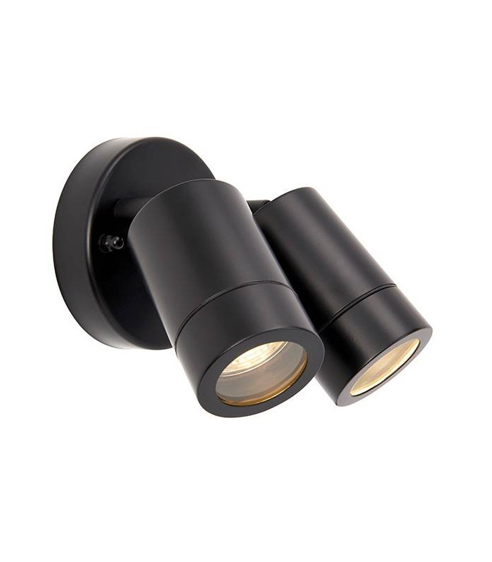 2 Light Outdoor Spotlight Matt Black, Glass IP44, GU10