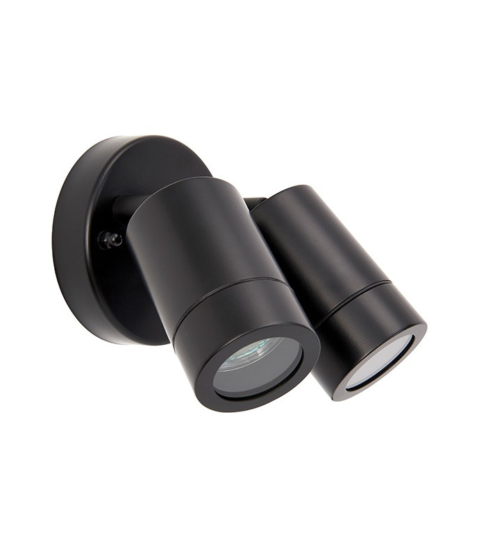 2 Light Outdoor Spotlight Matt Black, Glass IP44, GU10