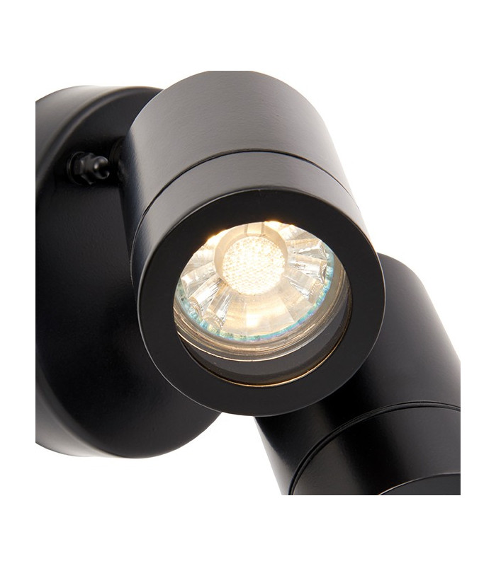 2 Light Outdoor Spotlight Matt Black, Glass IP44, GU10