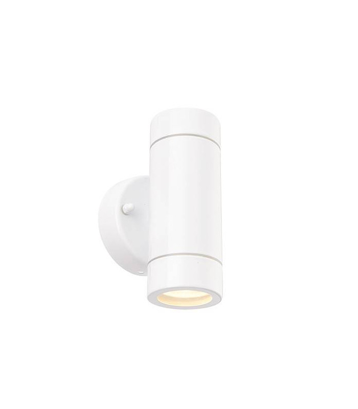 2 Light Outdoor Up Down Wall Light Gloss White, Glass IP44, GU10