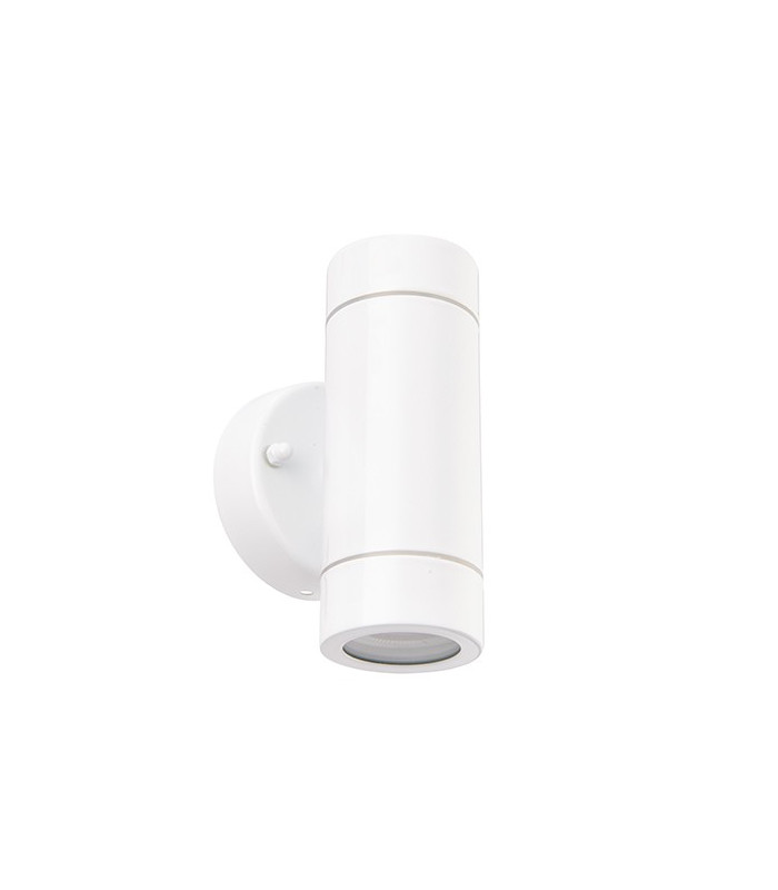 2 Light Outdoor Up Down Wall Light Gloss White, Glass IP44, GU10