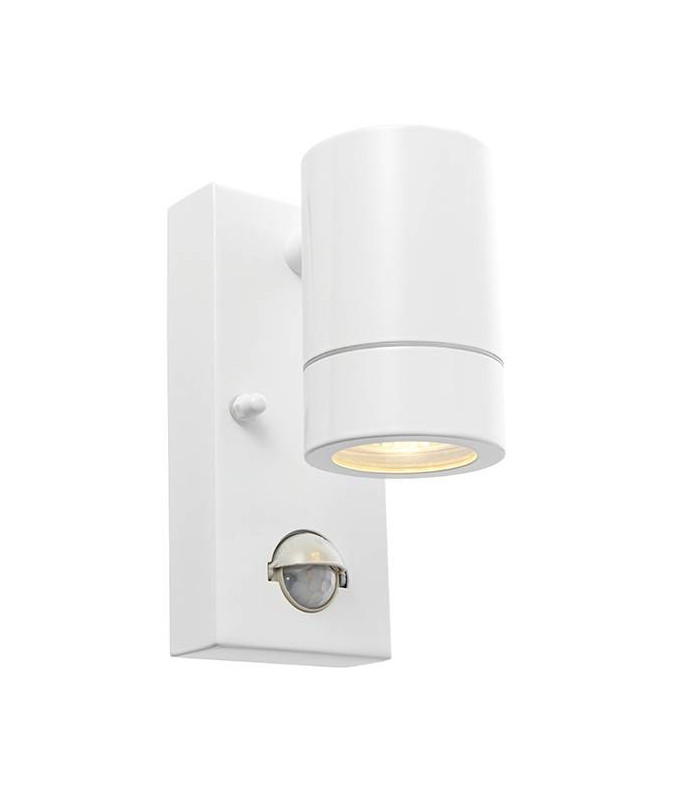 1 Light Outdoor PIR Wall Light Gloss White, Glass IP44, GU10