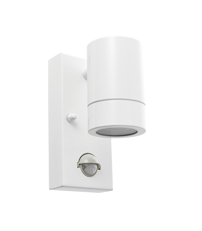 1 Light Outdoor PIR Wall Light Gloss White, Glass IP44, GU10