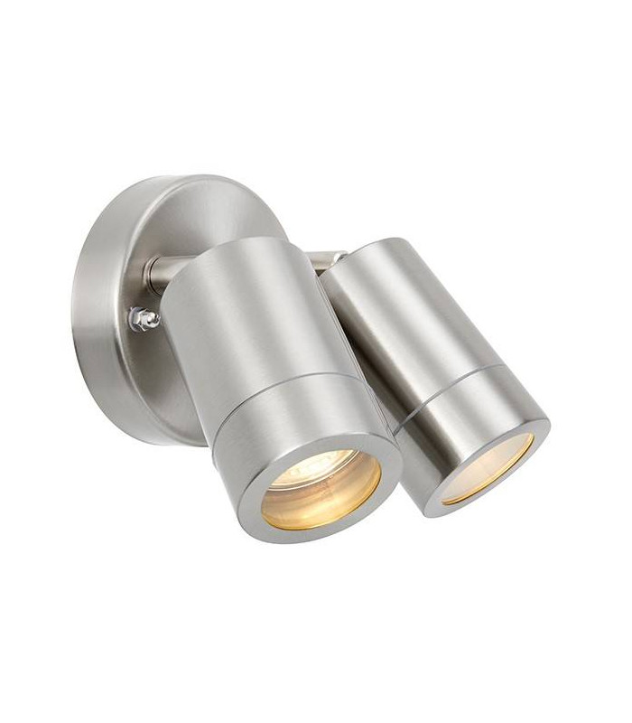2 Light Outdoor Spotlight Brushed Stainless Steel, Glass IP44, GU10