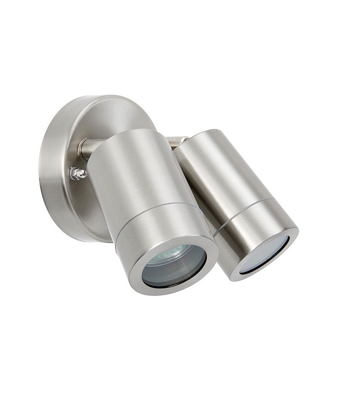 2 Light Outdoor Spotlight Brushed Stainless Steel, Glass IP44, GU10