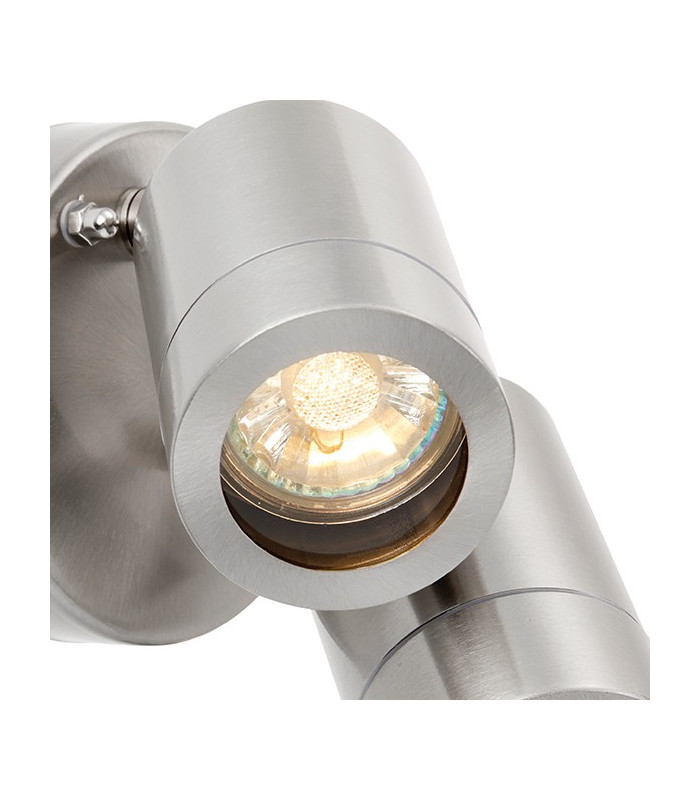 2 Light Outdoor Spotlight Brushed Stainless Steel, Glass IP44, GU10