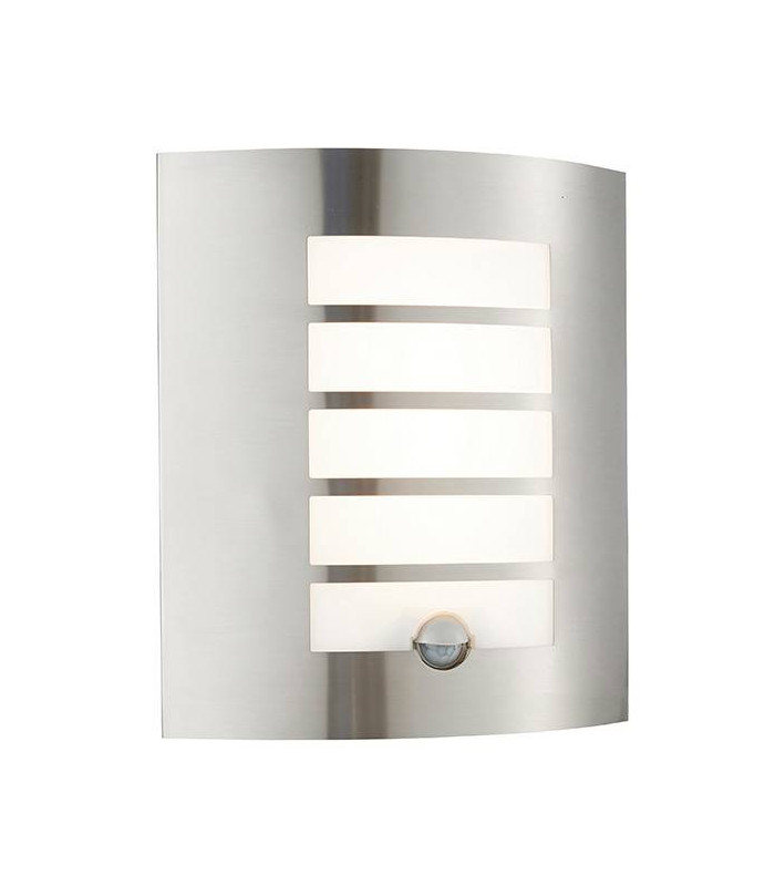 Integrated LED PIR 1 Light Outdoor Wall Light Brushed Stainless Steel, Opal Polypropylene IP44