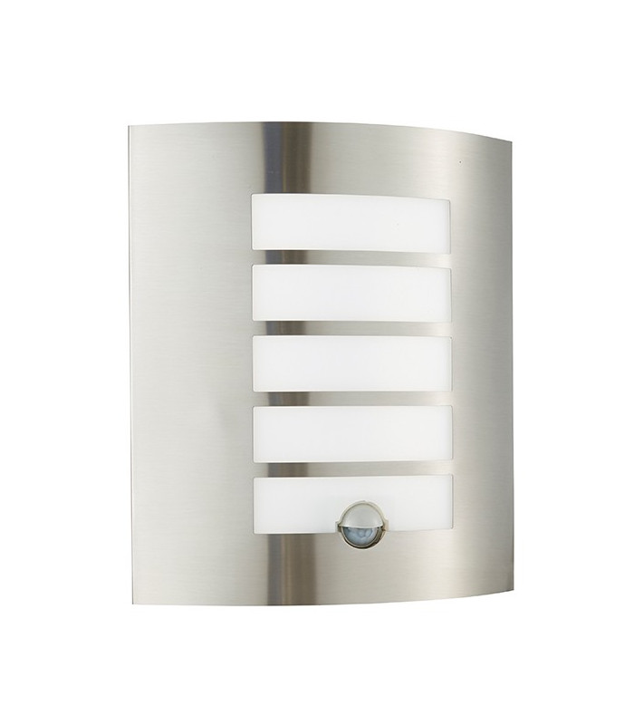 Integrated LED PIR 1 Light Outdoor Wall Light Brushed Stainless Steel, Opal Polypropylene IP44
