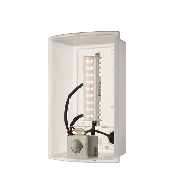 Integrated LED PIR 1 Light Outdoor Wall Light Brushed Stainless Steel, Opal Polypropylene IP44