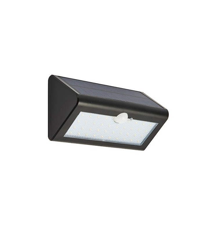Integrated LED Outdoor Solar Wall Light Black Abs Plastic, Prismatic IP44