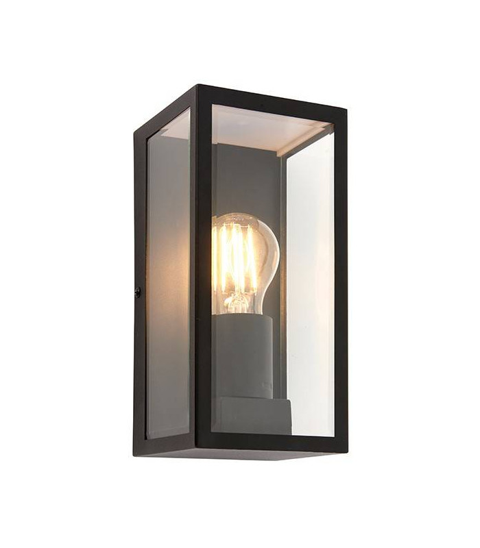 1 Light Outdoor Wall Lantern Matt Black, Glass IP44, E27