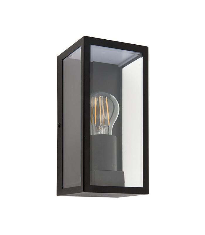 1 Light Outdoor Wall Lantern Matt Black, Glass IP44, E27