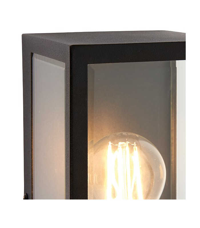 1 Light Outdoor Wall Lantern Matt Black, Glass IP44, E27