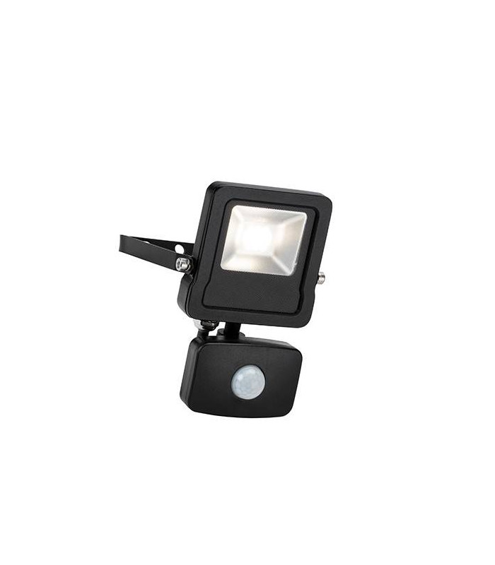 Integrated LED PIR Outdoor Wall Flood Light Matt Black, Glass IP44