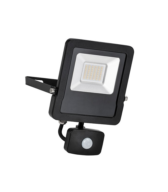 Integrated LED PIR Outdoor Wall Flood Light Matt Black, Glass IP44