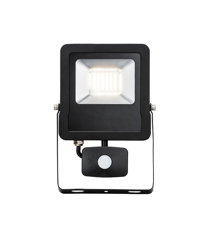 Integrated LED PIR Outdoor Wall Flood Light Matt Black, Glass IP44