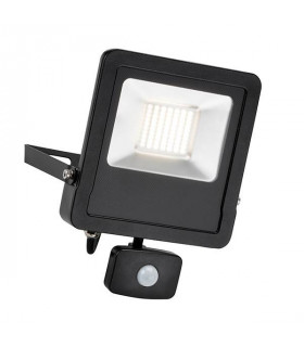 Integrated LED PIR Outdoor Wall Flood Light Matt Black, Glass IP44