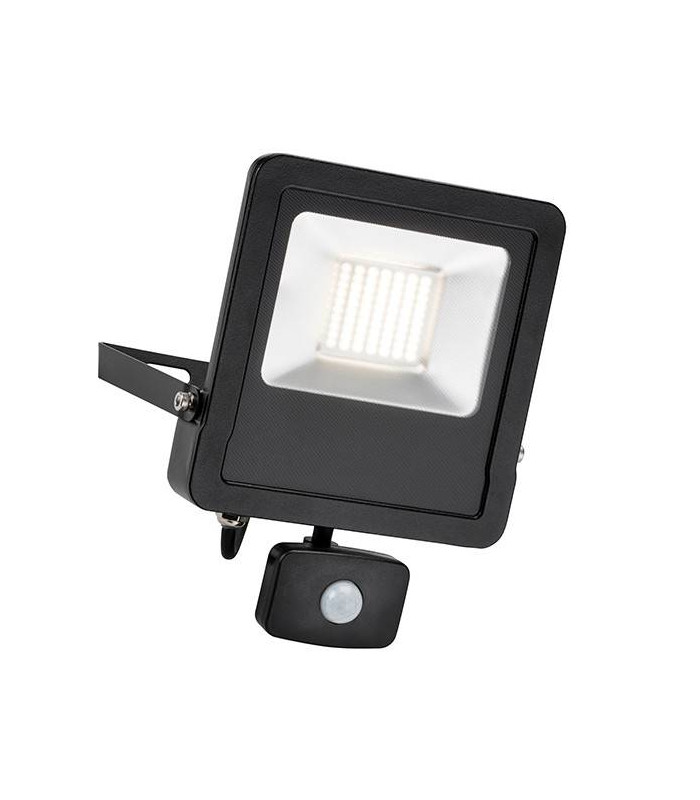 Integrated LED PIR Outdoor Wall Flood Light Matt Black, Glass IP44