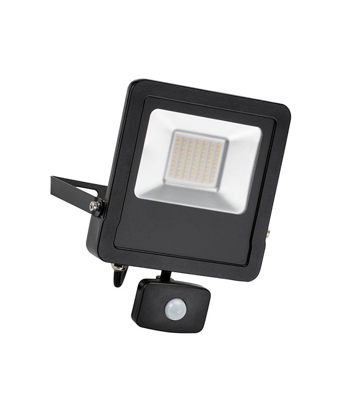 Integrated LED PIR Outdoor Wall Flood Light Matt Black, Glass IP44
