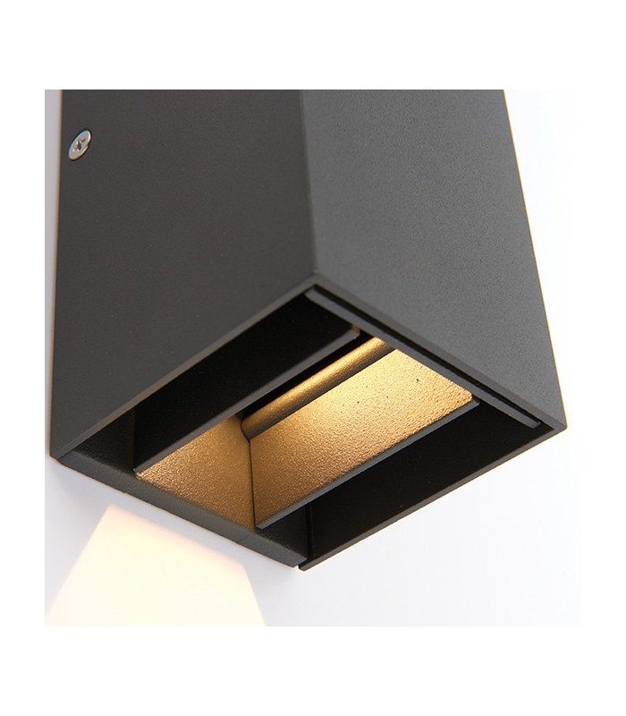 Integrated LED 2 Light Outdoor Up Down Wall Light Matt Black, Glass IP44