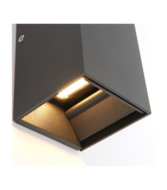 Integrated LED 2 Light Outdoor Up Down Wall Light Matt Black, Glass IP44