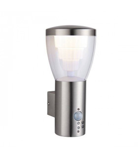 Integrated LED PIR 1 Light Outdoor Wall Light Brushed Stainless Steel, Clear IP44