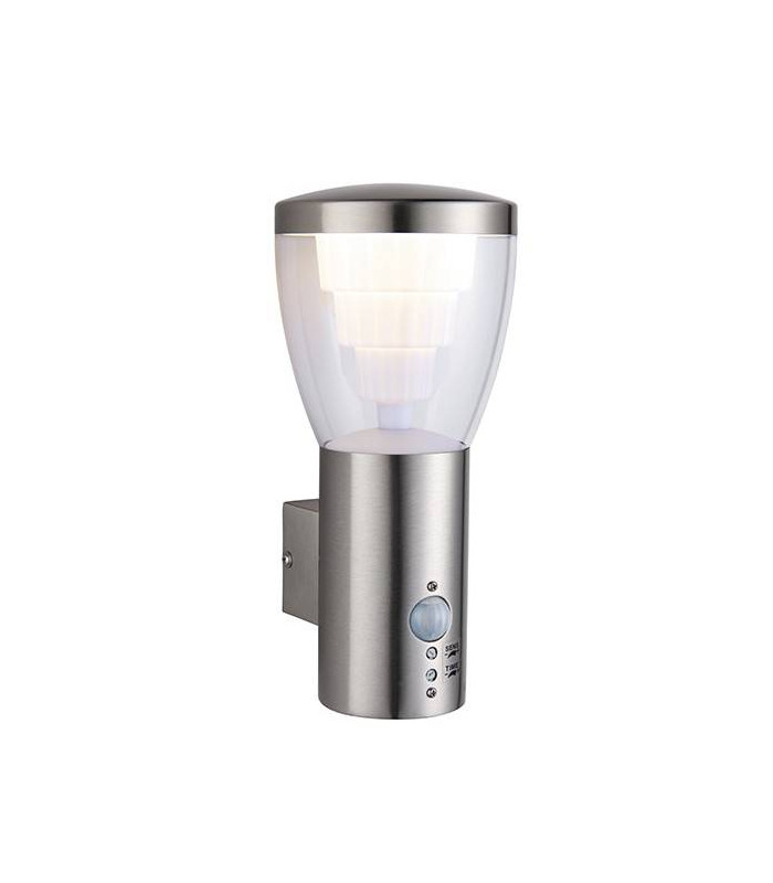Integrated LED PIR 1 Light Outdoor Wall Light Brushed Stainless Steel, Clear IP44