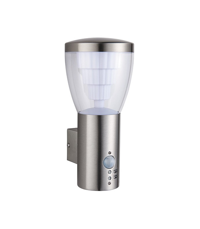 Integrated LED PIR 1 Light Outdoor Wall Light Brushed Stainless Steel, Clear IP44