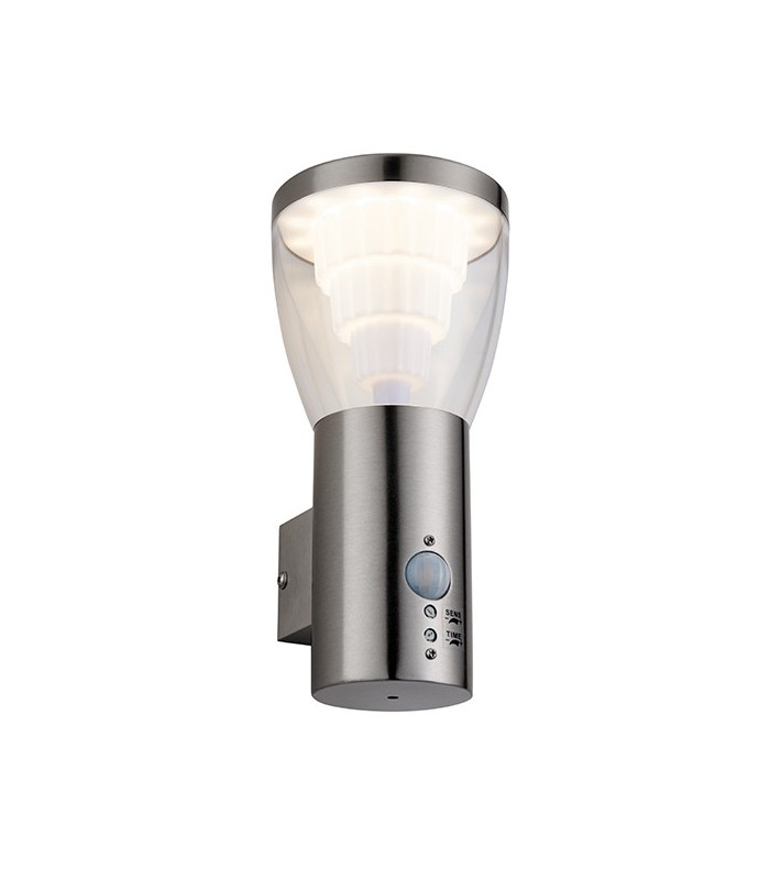 Integrated LED PIR 1 Light Outdoor Wall Light Brushed Stainless Steel, Clear IP44