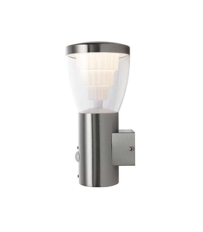 Integrated LED PIR 1 Light Outdoor Wall Light Brushed Stainless Steel, Clear IP44