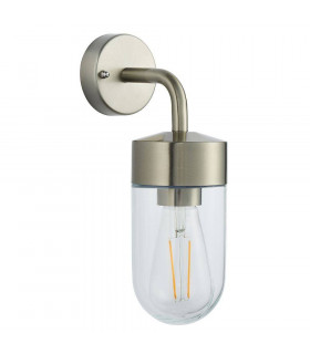 1 Light Outdoor Wall Light Brushed Stainless Steel & Clear Glass IP44, E27
