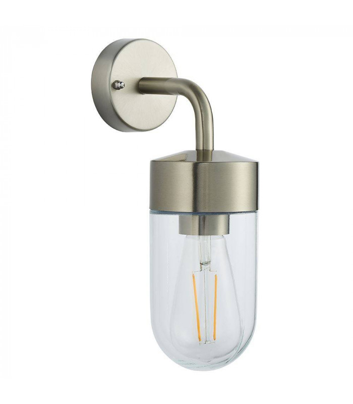 1 Light Outdoor Wall Light Brushed Stainless Steel & Clear Glass IP44, E27