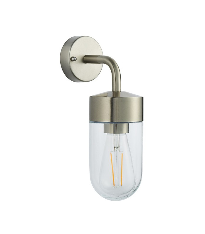 1 Light Outdoor Wall Light Brushed Stainless Steel & Clear Glass IP44, E27