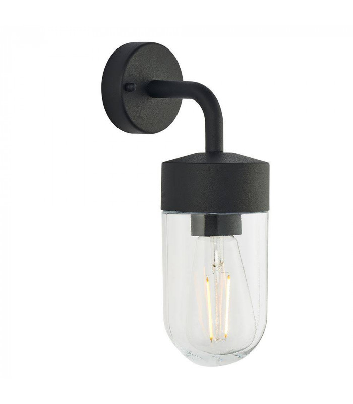1 Light Outdoor Wall Light Textured Matt Black & Clear Glass IP44, E27