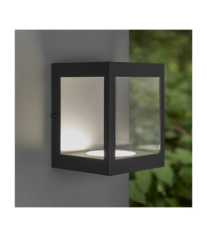 LED Outdoor Wall Light Matt Black & Clear Glass