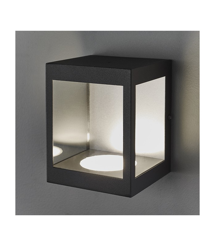 LED Outdoor Wall Light Matt Black & Clear Glass