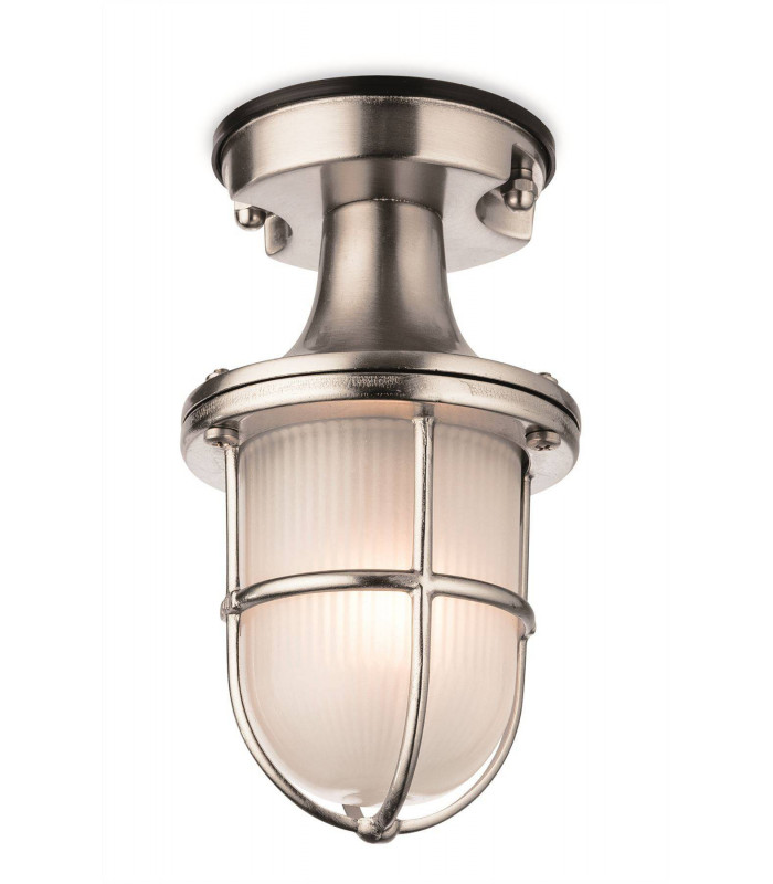 1 Light Outdoor Flush Light Nickel with Frosted Glass IP54, E27