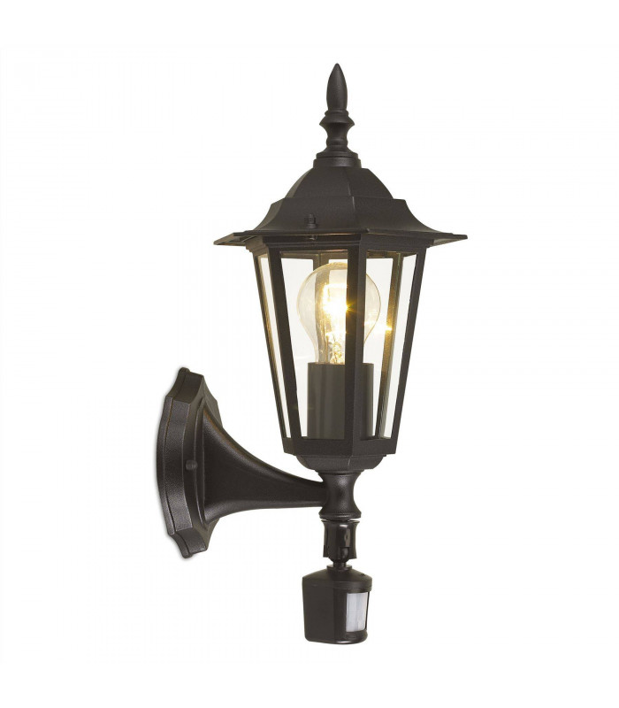 1 Light Outdoor Wall Lantern with PIR sensor Black IP44, E27