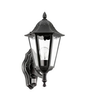 1 Light Outdoor Wall Lantern with PIR Sensor Black, Silver-Patina IP44, E27
