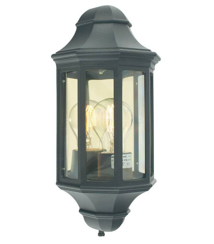 1 Light Outdoor Wall Half Lantern Light Black IP44, E27