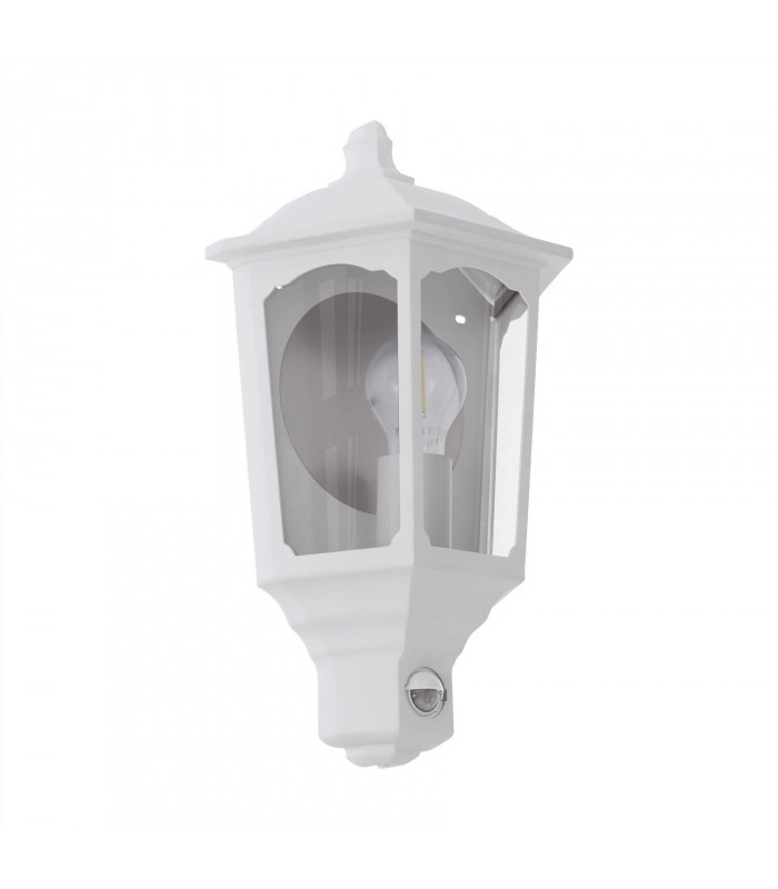 1 Light Outdoor Flush Wall Lantern with PIR Motion Sensor White IP44, E27