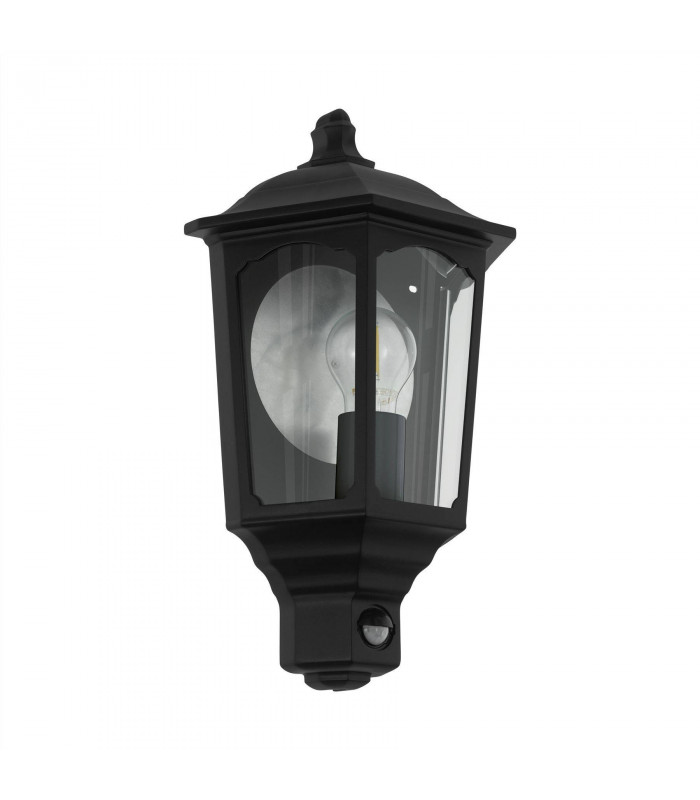 1 Light Outdoor Flush Wall Lantern with PIR Motion Sensor Black IP44, E27