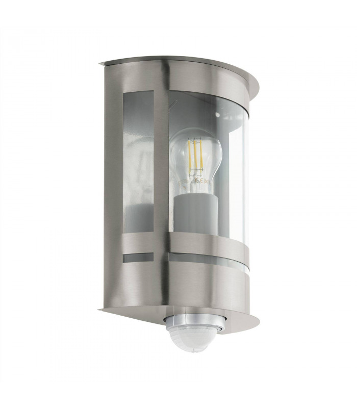 1 Light Outdoor Flush Wall Lantern with PIR Motion + Dawn / Dusk Sensor Stainless Steel IP44, E27