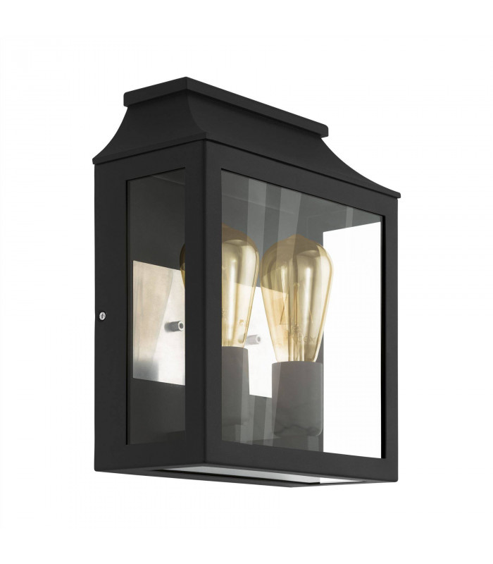 2 Light Outdoor Wall Lantern Black IP44, E27