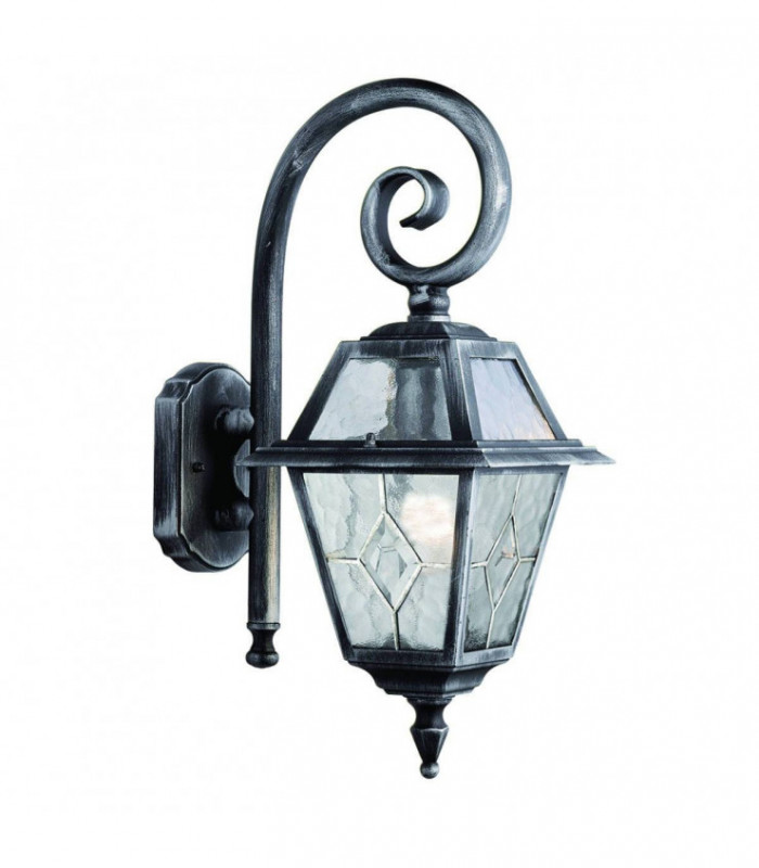 1 Light Outdoor Lantern Silver, Black with Lead Glass, E27