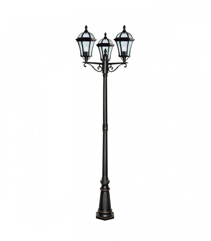 3 Light Outdoor Lamp Post Rustic Brown IP43, E27