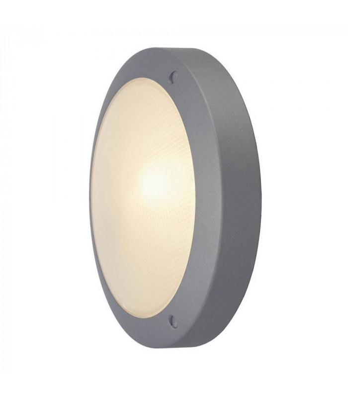 Outdoor Wall And Ceiling Bulkhead, Round, Silver-Grey, E14, Frosted Glass, IP44
