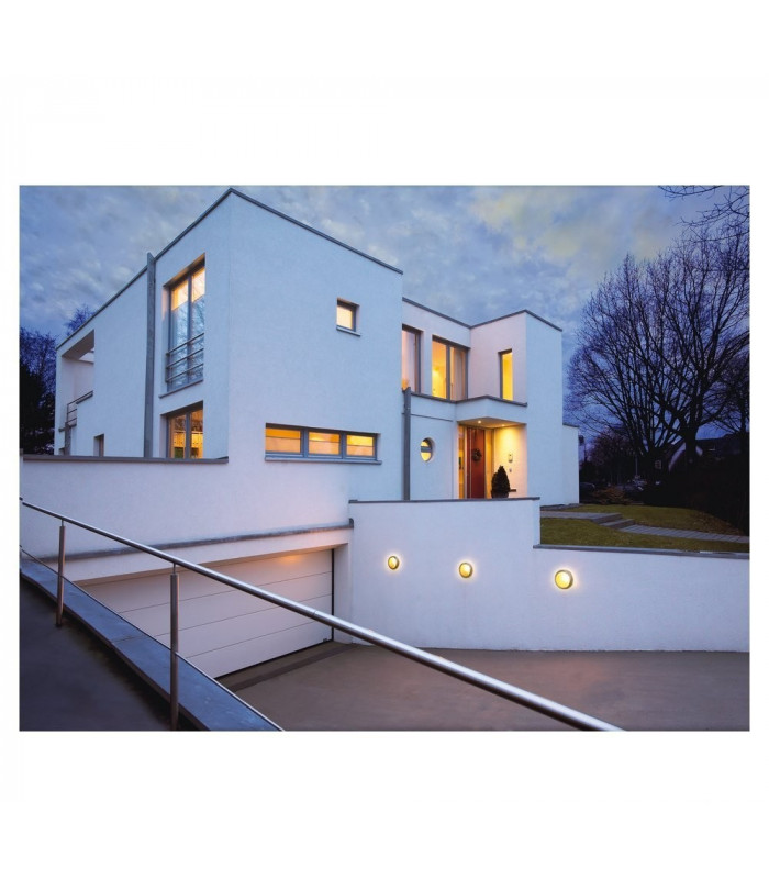 Outdoor Wall And Ceiling Bulkhead, Round, Silver-Grey, E14, Frosted Glass, IP44